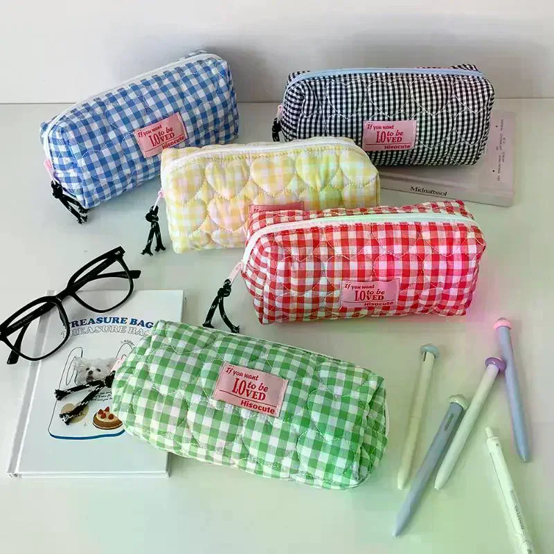 

Colored Checkered Pencil Case INS Style Large Capacity Stationery Storage Bag Cosmetics Miscellaneous Storage Bag Makeup Bag