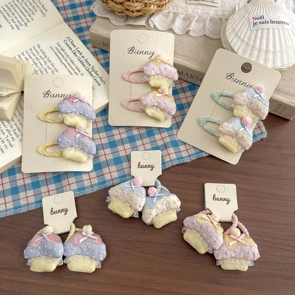 2 pinces à cheveux élastiques en forme de champignon avec nœud en dentelle, style mignon pour fille, pour franges, attaches latérales, épingles à cheveux, attaches pour queue de cheval, élastiques à cheveux