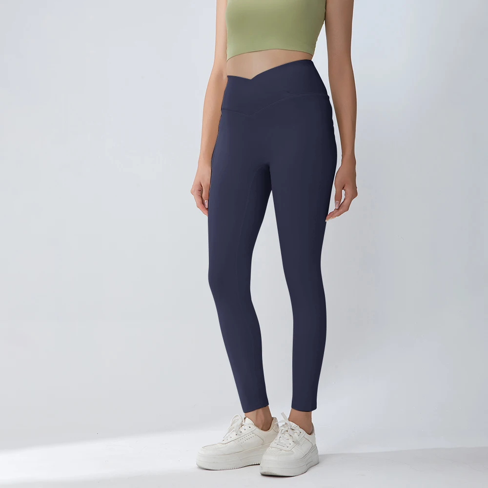 Women V Waist Naked Feel Yoga Pants White High Waist Hip Lifting No Camel Toe Stretch Fitness Leggings