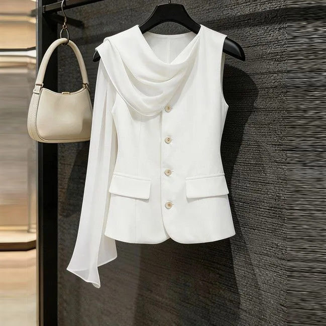 white shawl, streamer vest, female summer  fashionable foreign style, advanced sense, commuting temperament, slim vest