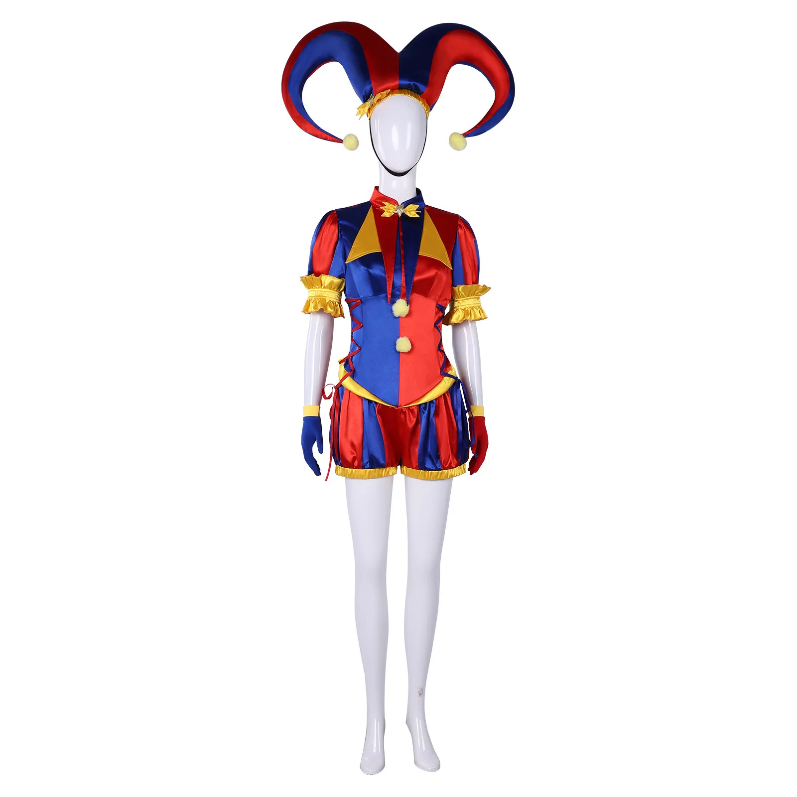 Pomni Red Blue Circus Clown Cosplay Costume Women Full Set Jumpsuit Hat Gloves Halloween Carnival Masquerade Fancy Dress Outfit - Image 5