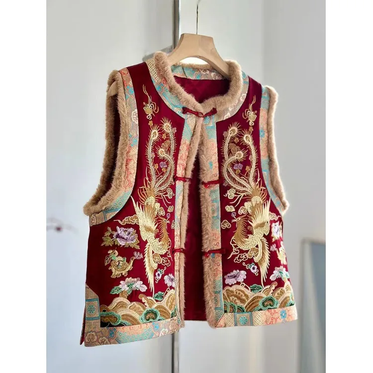 

Новая женская хлопковая жилетка больших размеров 2025 года: осенне-зимний традиционный китайский национальный трендовый жилет в стиле Тан