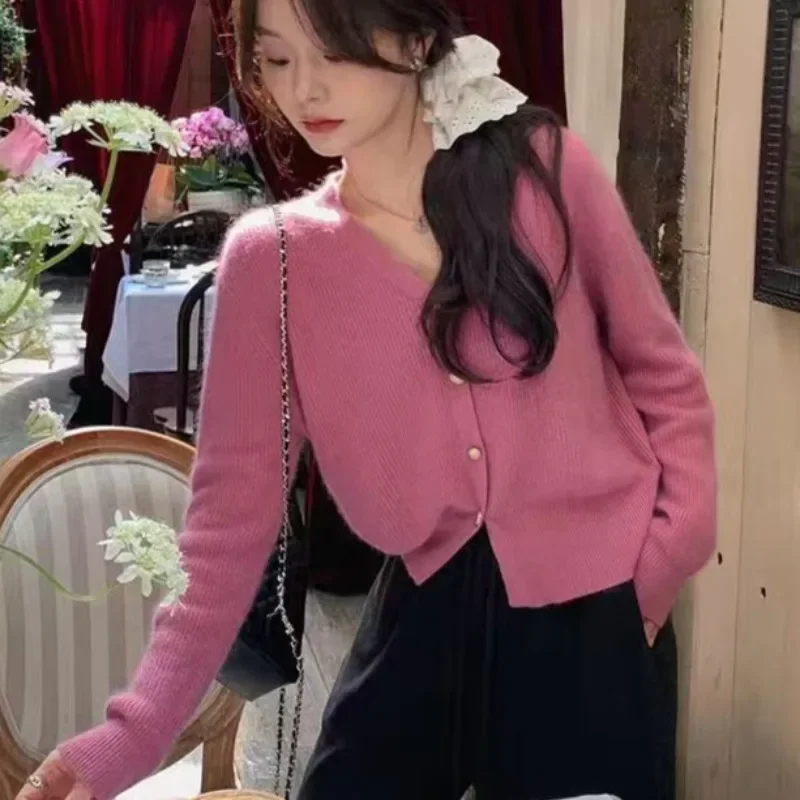 

Soft Knitted Cardigans for Women Solid Gentle Preppy Style Minimalist Single Breasted All-match Ulzzang Elegant Clothing Autumn