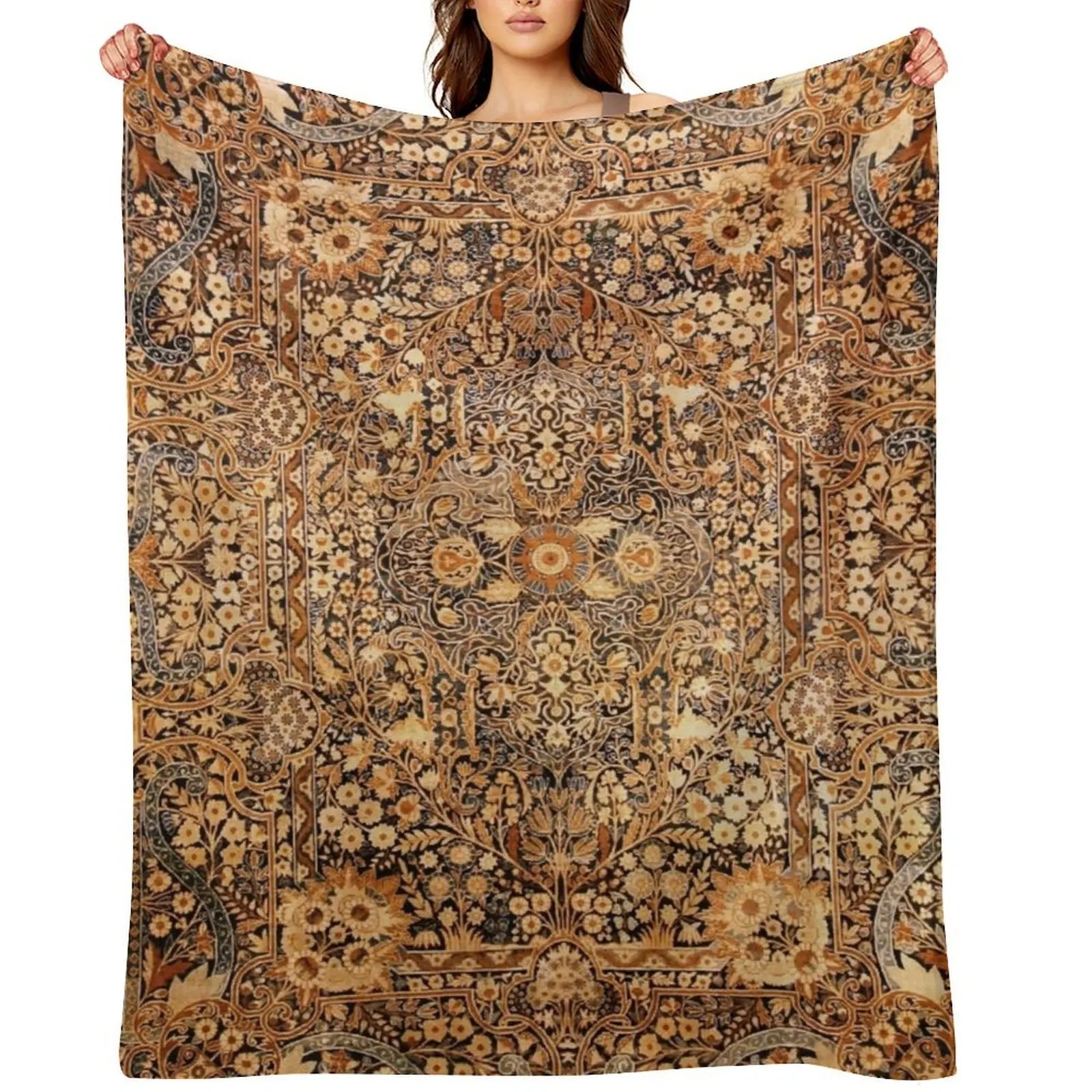 

Antique Persian Kirman Rug Print Throw Blanket Decorative Beds Luxury Designer Decoratives christmas gifts Blankets