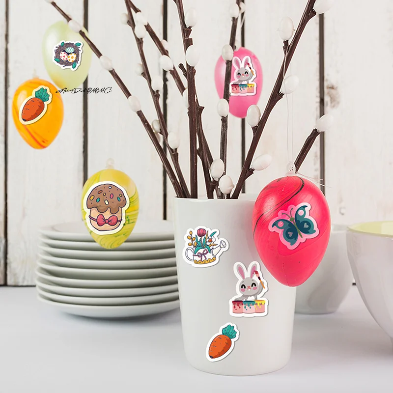 10/20sheets Easter Rabbit Eggs Stickers Kawaii Decals For Laptop Guitar Luggage Notebook Scrapbook Decoration Kids Toy