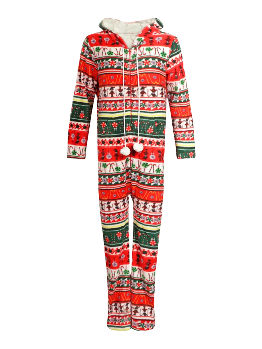 Women s Christmas Pajamas Romper Long Sleeve Zip Up Hooded Jumpsuit Sleepwear Print Nightwear