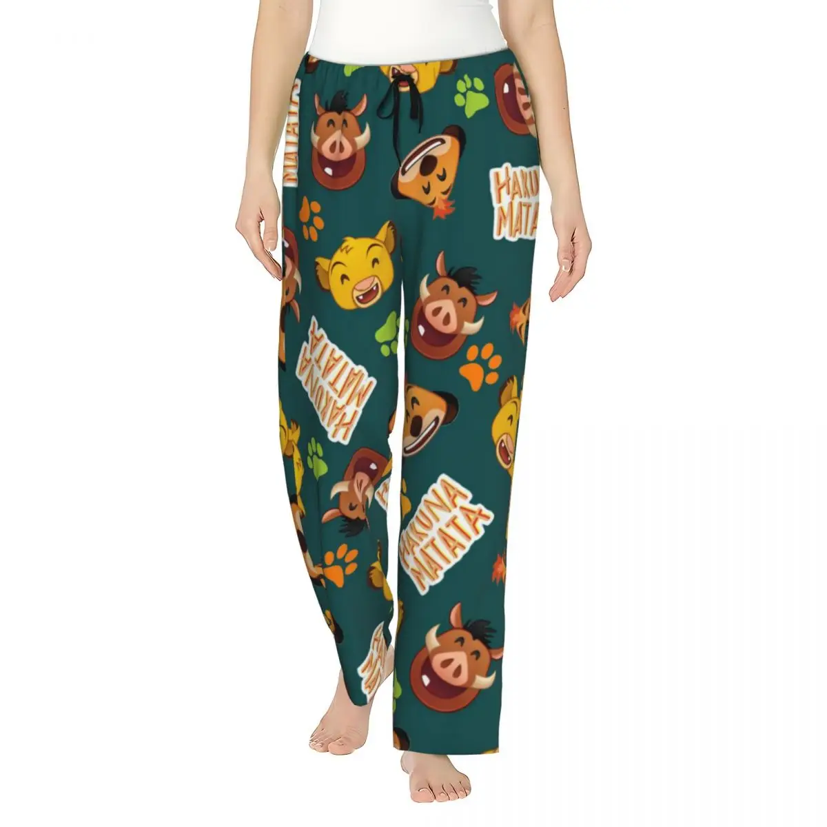 

Пижамные штаны с рисунком Короля Льва на заказ, женская одежда для сна, эластичные штаны для сна с карманами