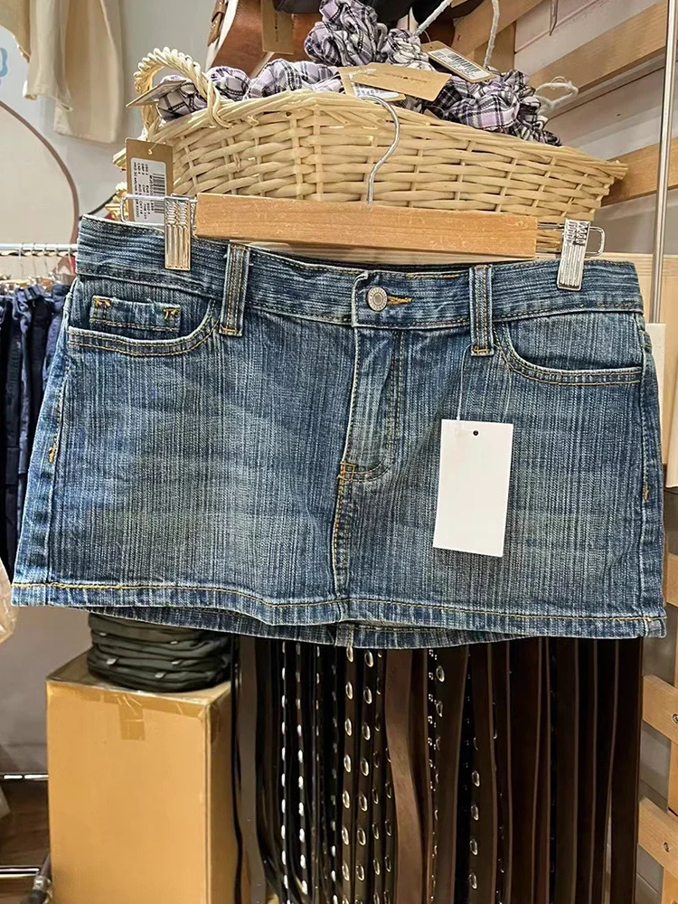 Vintage Women Denim Mini Skirts 2024 Summer Casual Ladies Chic Pockets Sexy A-line Skirts Female Y2k Streetwear Slim Skirts