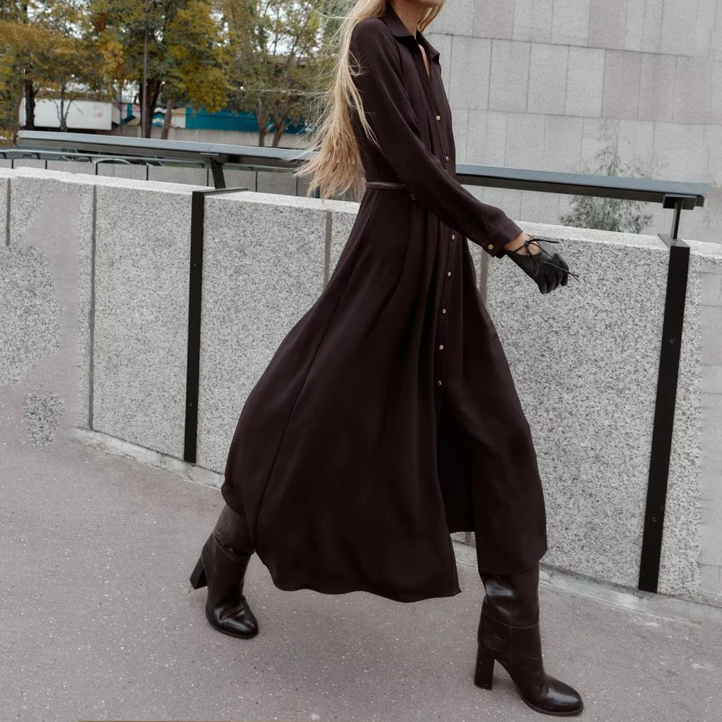 ファイオナブル ミディ丈ワンピース ベルト付き レディース Z 新作 2025 エレガント 個性的 ヨーロッパ風 スリムフィット カジュアル