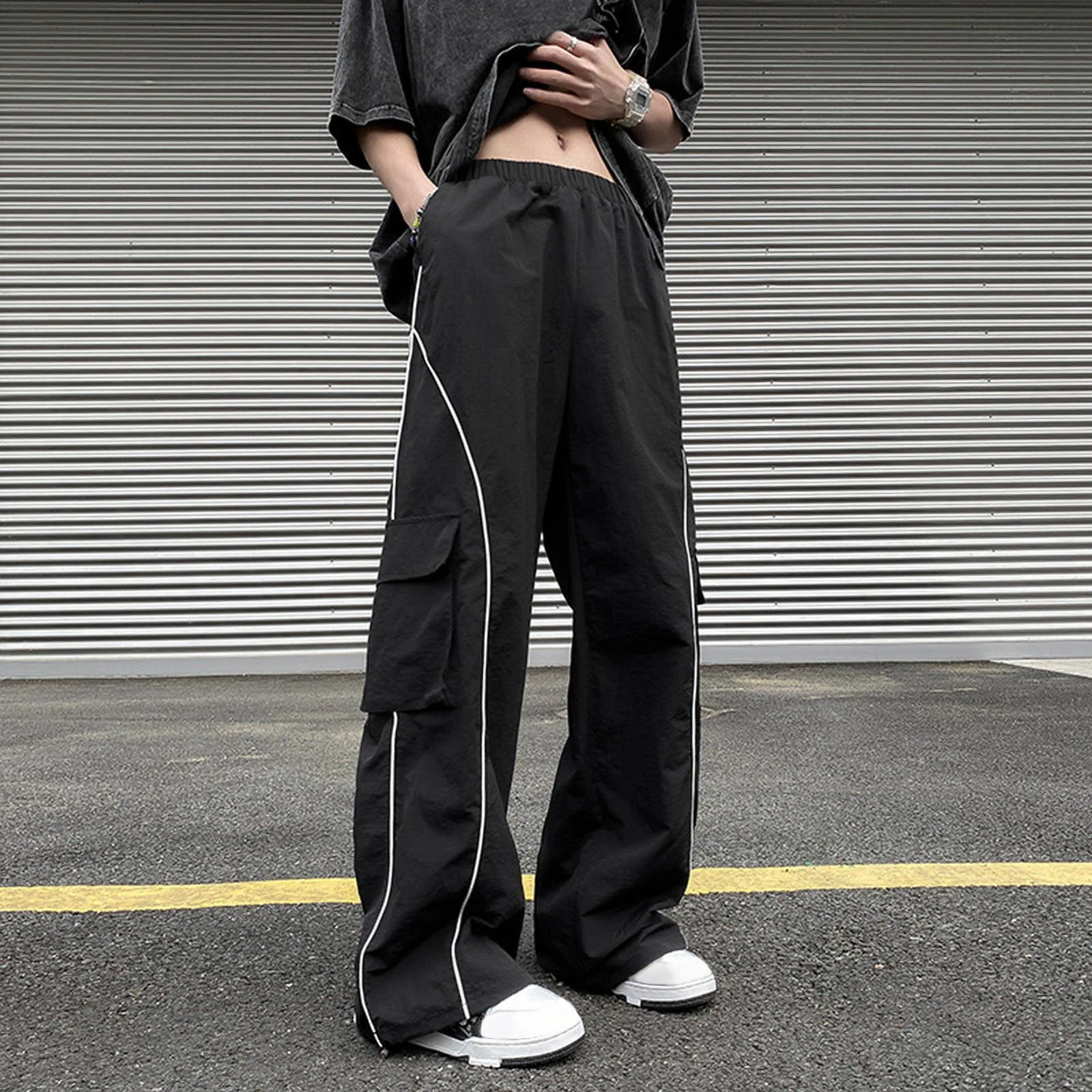 Fashion High Street Style Hip-hop Jogging Pants Multiple Pockets Cargo Pants Casual Loose Wide Leg Pants Men Clothes