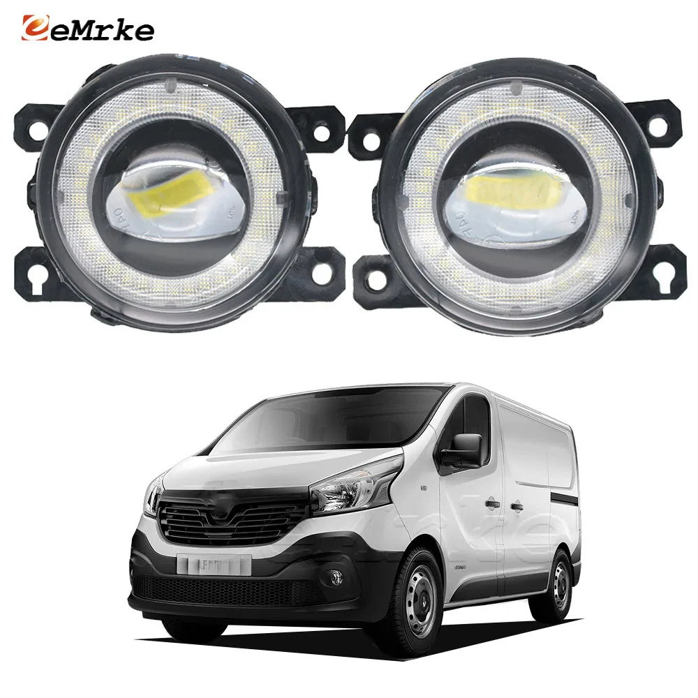 Upgrade LED Car Fog Lights with Glass Lens for Renault Trafic III X82 2015-2021 Angel Eyes External DRL PTF Daytime Running Lamp