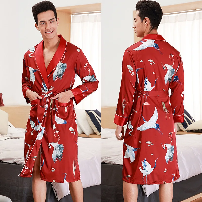 Traditional Japanese KIMONO Fashion YUKATA Oriental Gold Dragons Pattern Bathrobe Summer Men Ice Silk Robes Pajamas  Sleepwear