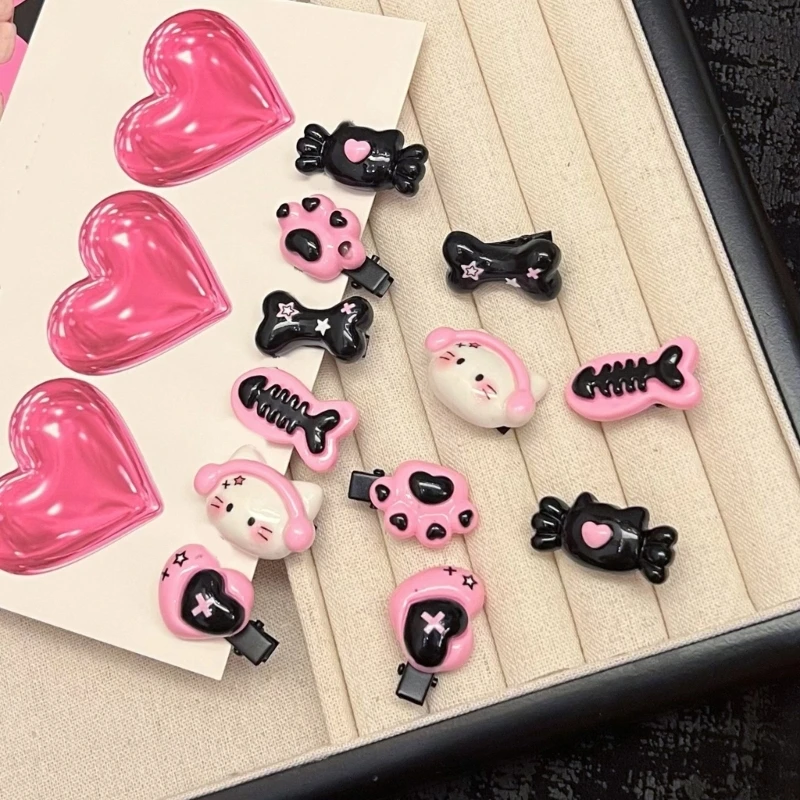 Gothic Mini Plastic Hair Clip Barrettes for Woman Y2K Girls Cute Cat Head Bone Heart Alligator Hairpins Hair Accessories