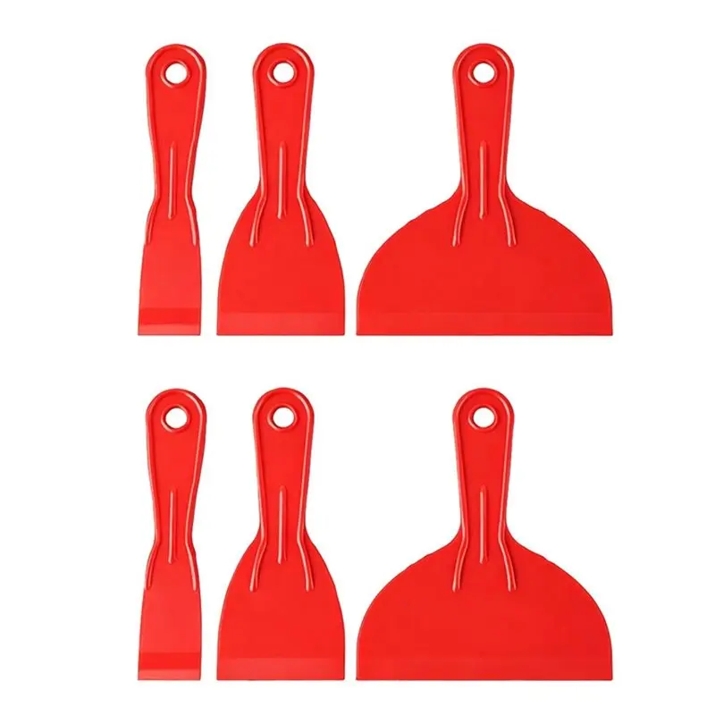 SHGO-Plastic Putty Knife Set - 6Pcs Red Plastic Scraper Tool, 1.5