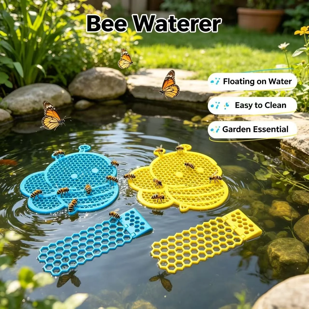 2Pcs Bee Drinking Station, Floating Bee Tray & Honeycomb Insect Water Feeder Garden Beekeeping Tools