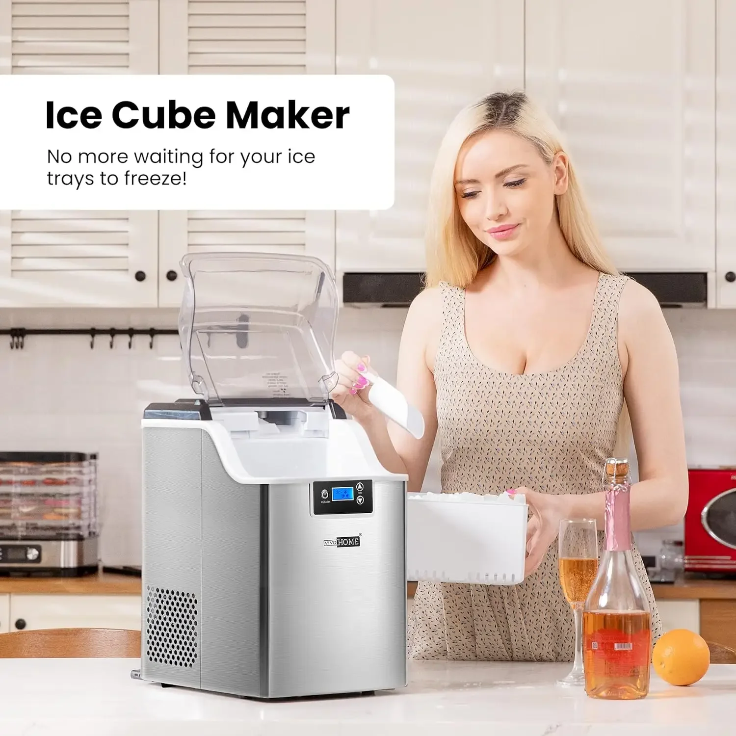 Nugget Ijs Maker Aanrecht, Pebble Ice Maker Machine Met 44lbs/Dag, Draagbare Zachte Kauwijs Maker Met