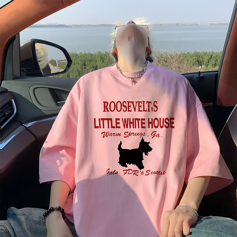 

Men's T-shirts Oversized 3XL Casual Summer Wear White Cotton Tshirt for Men Dog Letter Print Men Tee Shirts New Clothes Big Size
