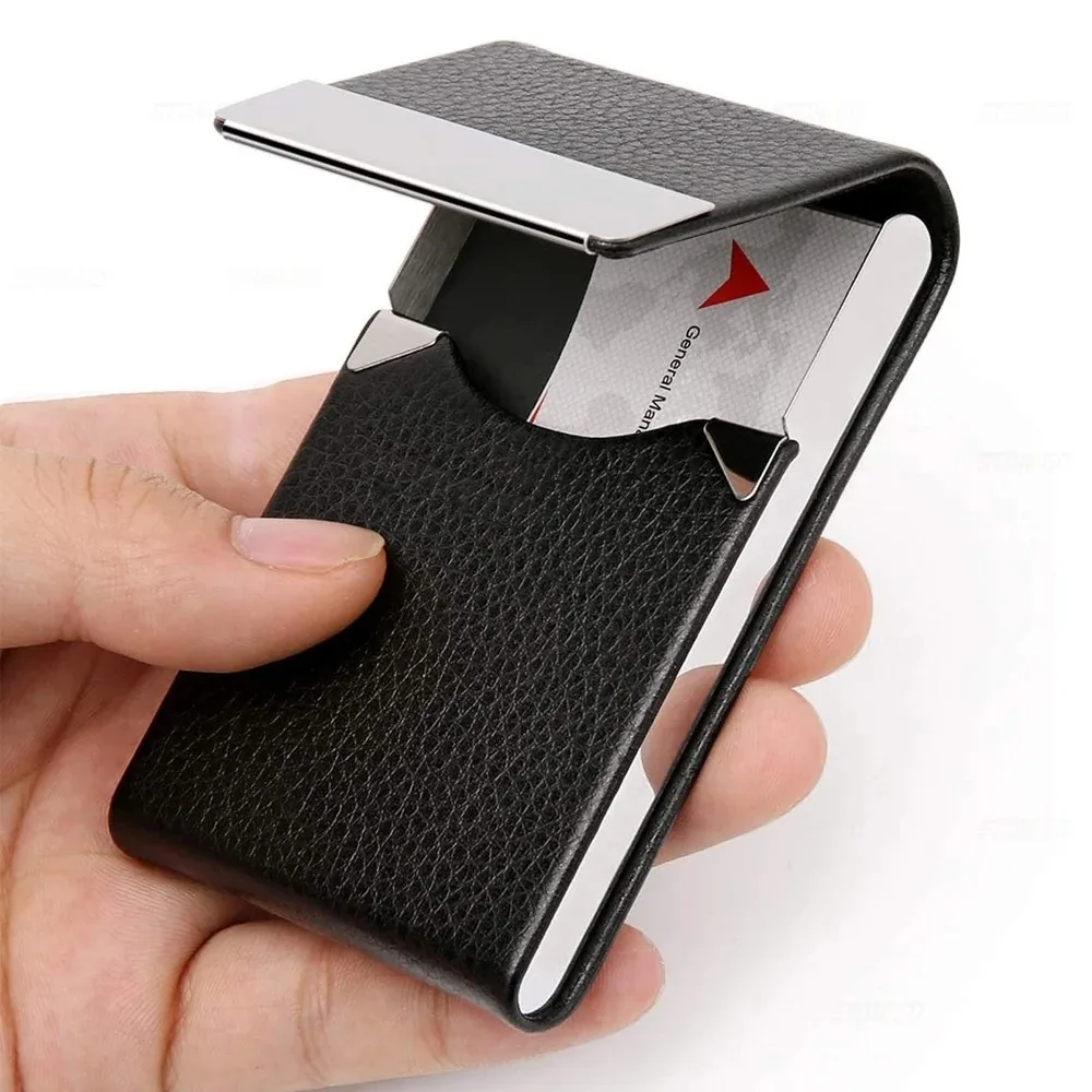 

Business Card Holder Case - Slim PU Leather Metal Pocket Card Holder with Magnetic Shut, Name Card Holder