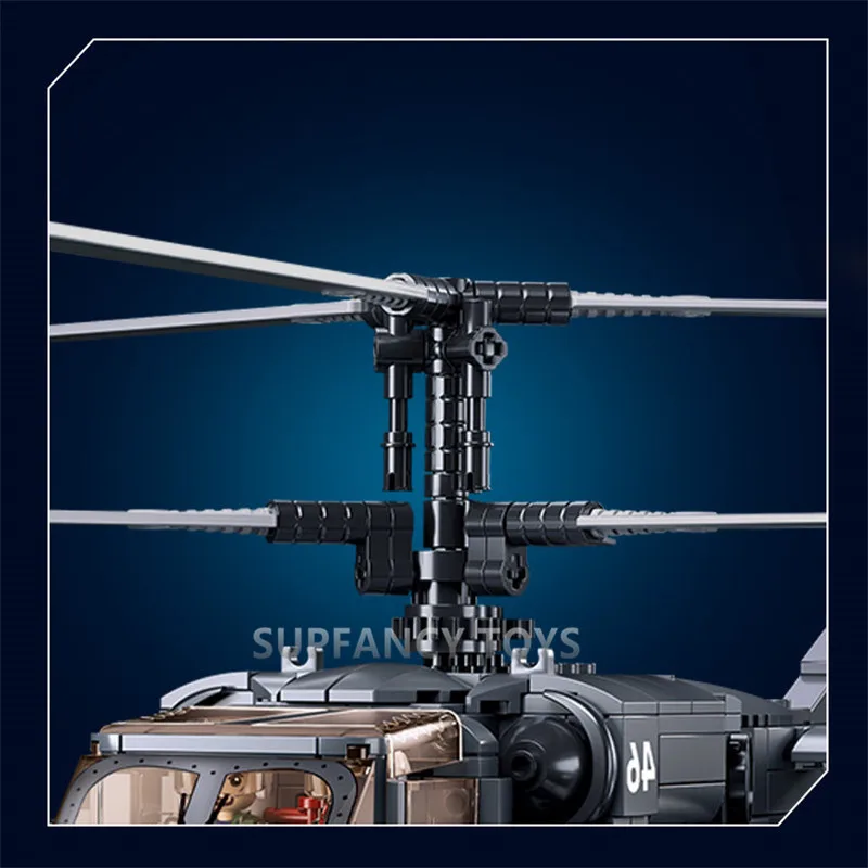 913PCS KA-52S Helicopter Gunship Model Bricks Coaxial Inversion Weapon Creative Building Blocks Educational Toys for Children