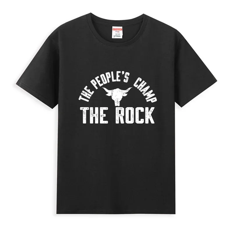 

Men T Shirt Casual The Rock The People's Champ Logo T-shirt Graphic Summer Short Sleeves 100% Cotton S-3XL