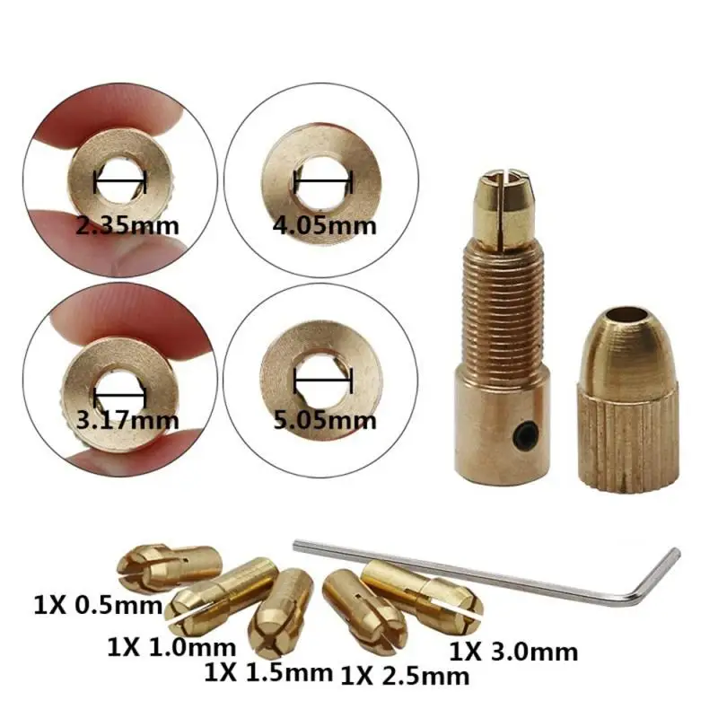 0.5-3mm Mini Drill Chucks Micro Collet Brass W/Wrench Adapter Household Electricity Accessories For Power Rotary Tool Acc