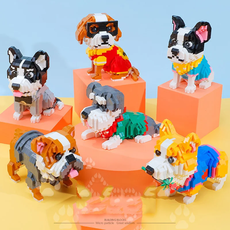 Lovely Pet Puppy Animal Nanobrick Cartoon Dog Micro Diamond Block Schnauzer Bulldog Siberian Husky Labrador Corgi Brick Toys