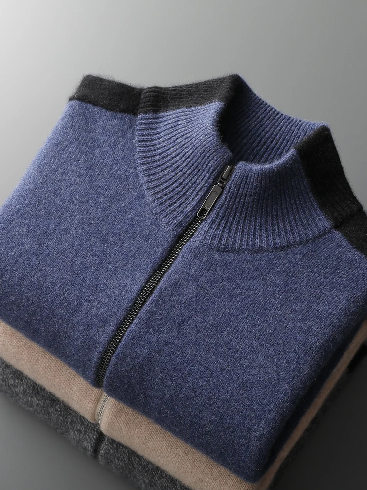 

Мужской свитер из 100% козьего кашемира с воротником-молнией, кардиган, умный повседневный трикотаж из чистого кашемира, пальто, осенне-зимние толстые топы