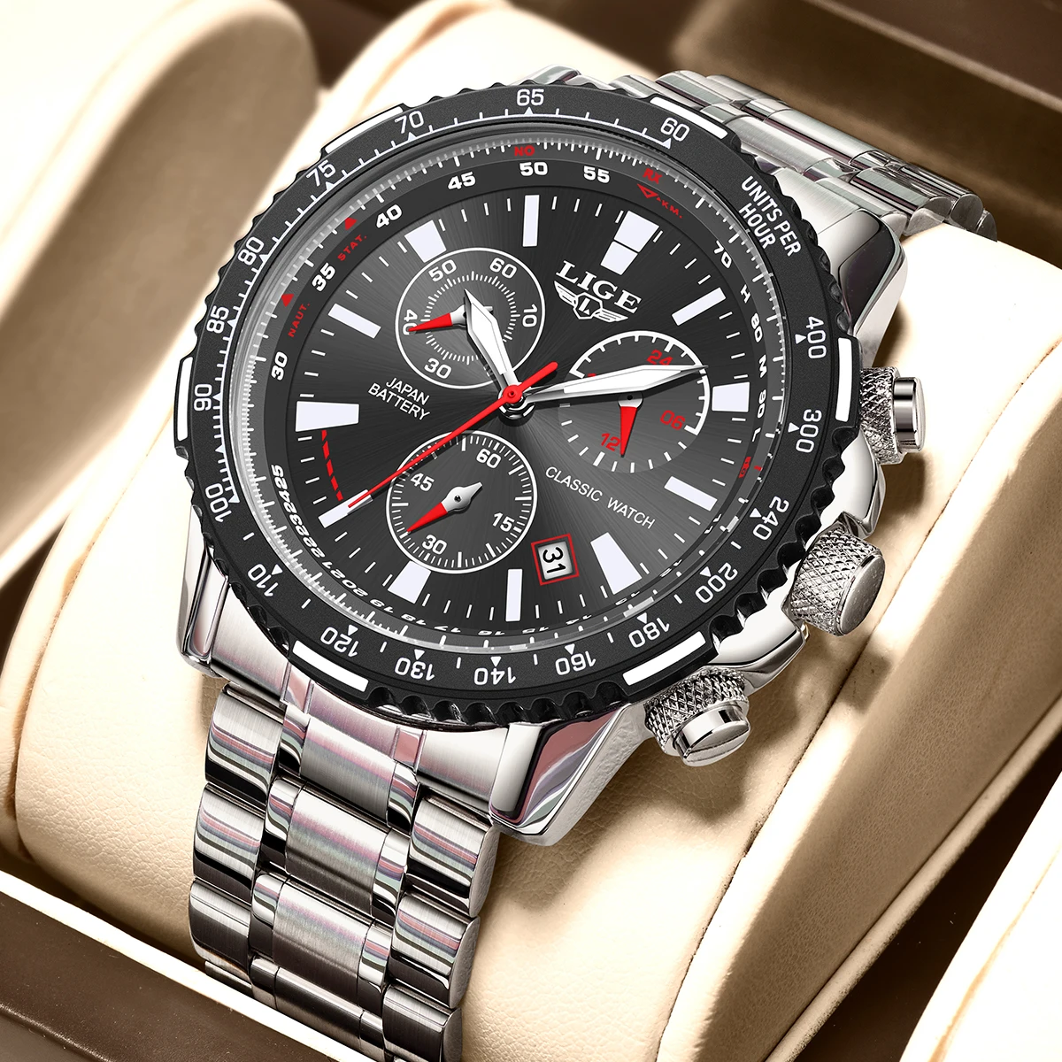 LIGE Top Brand Fashion Man's Quartz Chronograph Wristwatch Luxury Waterproof Military Full Steel Watches for Men Casual Watch - view 2