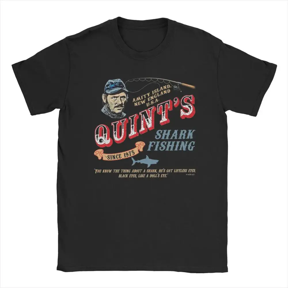 Men Quint's Shark Fishing Wood Jaws T Shirts 100% Cotton Clothing Novelty Short