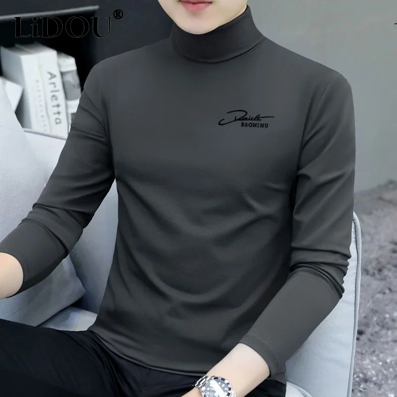 2023 neue Herbst Frühling Business Casual Hipster Pullover Pullover Mode Gnade Elegante Vintage Rollkragen Einfarbig Top Männer