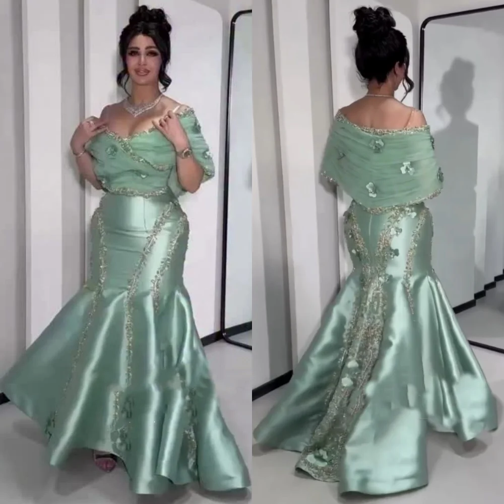 

Customized Chinese Style Charmeuse Sequined Pleat Trumpet Off-the-shoulder Long Dresses Bespoke Occasion Sexy