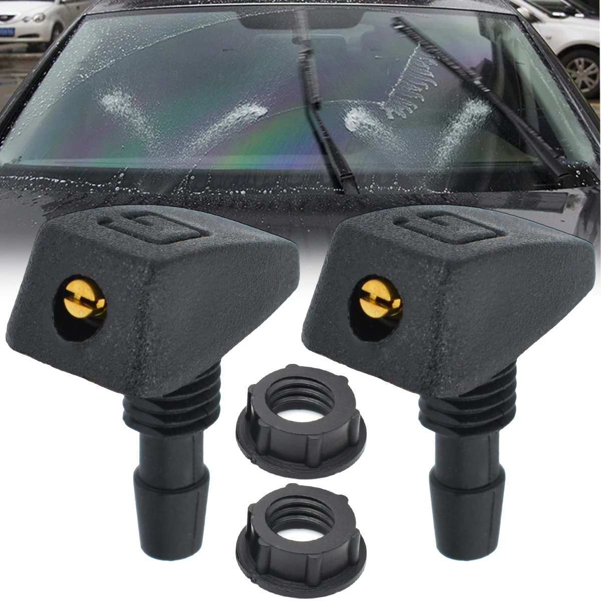 2Pcs Universal Car Front Windshield Washer Sprayer Jet Nozzles Water Fan Spout Cover Washer Outlet Wiper Nozzle Spray Adjustment