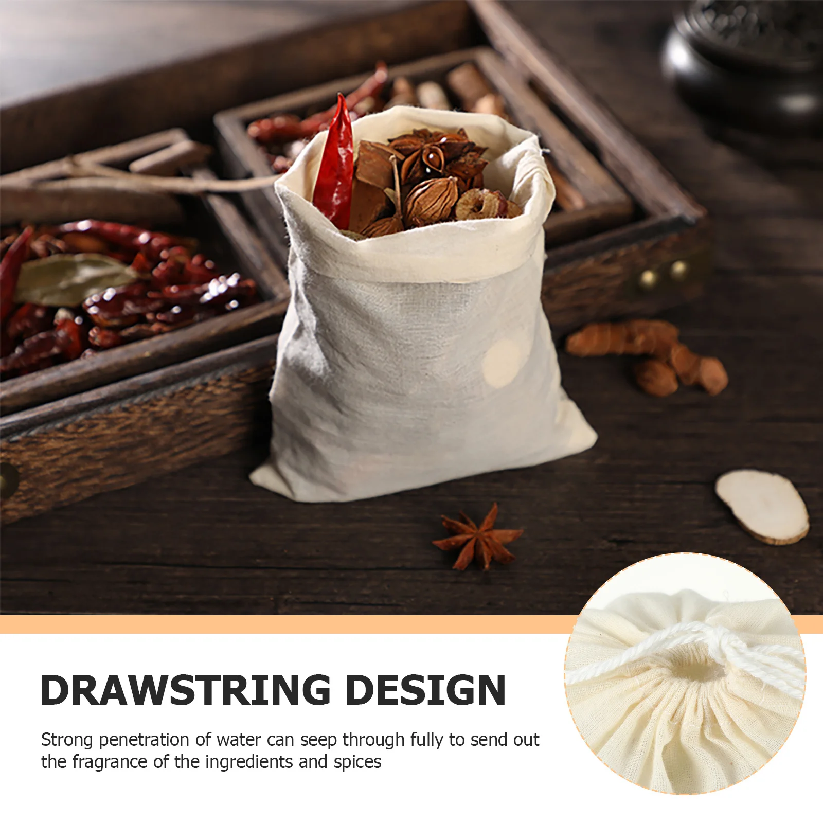 

7Pcs Cotton Strainer Bags Reusable Drawstring Filter Pouches for Soup Tea Coffee Spices Kitchen Essentials