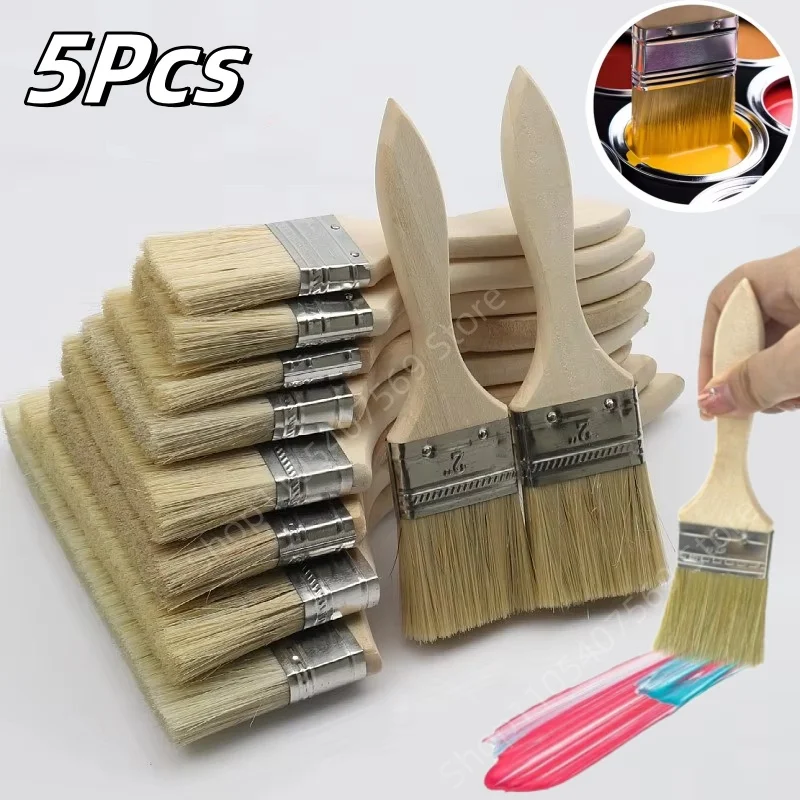 

5Pcs Excellent Quality Paint Brush Wooden Handle BBQ Brush 1-6 Inch Soft Hair Brush Artist Painting Brushes Furniture Paint Tool