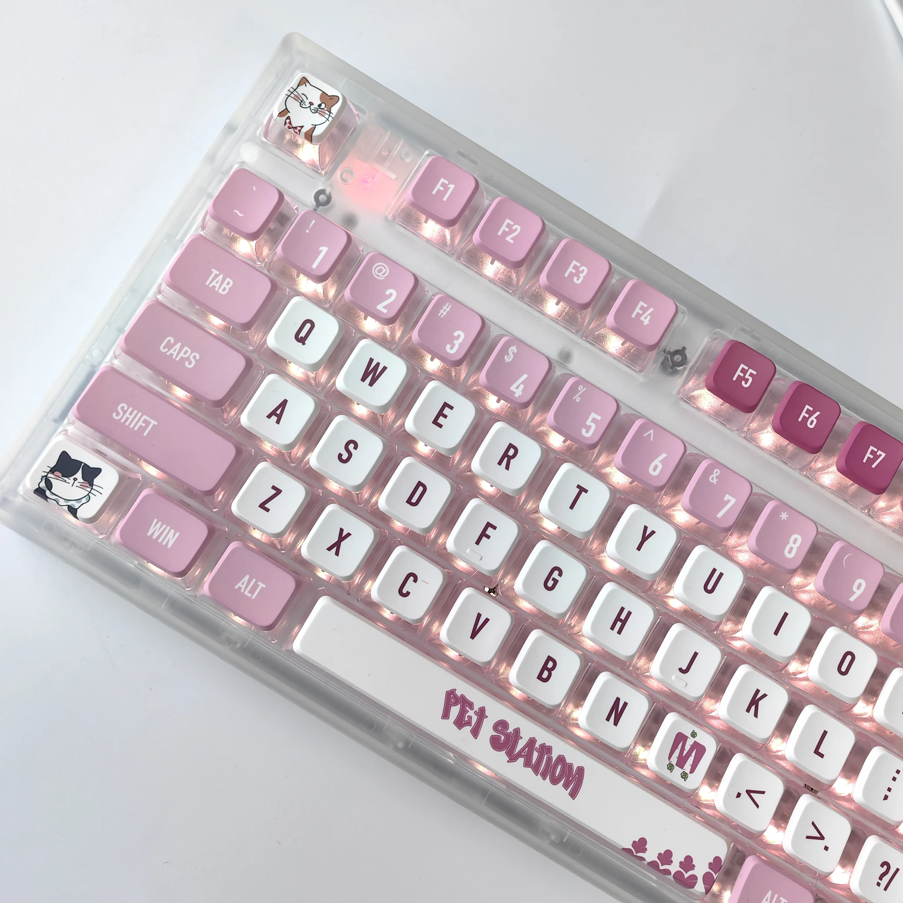 

Cute Cat Pink Keycaps 118 Keys Transparent Pudding Keycap PBT Keycap Double Leather Milk Key Cap Thermal Sublimation ASA Key Cap