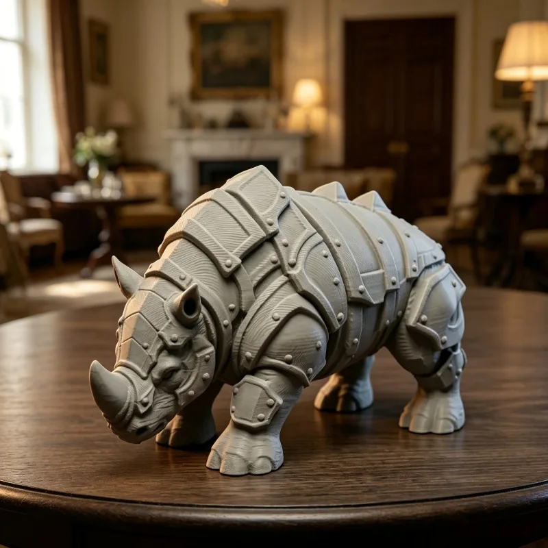 3D Printed Armored Rhinoceros Sculpture Ornament Rhinoceros Figurine Suitable for Desk Shelf Decoration desktop Ornament