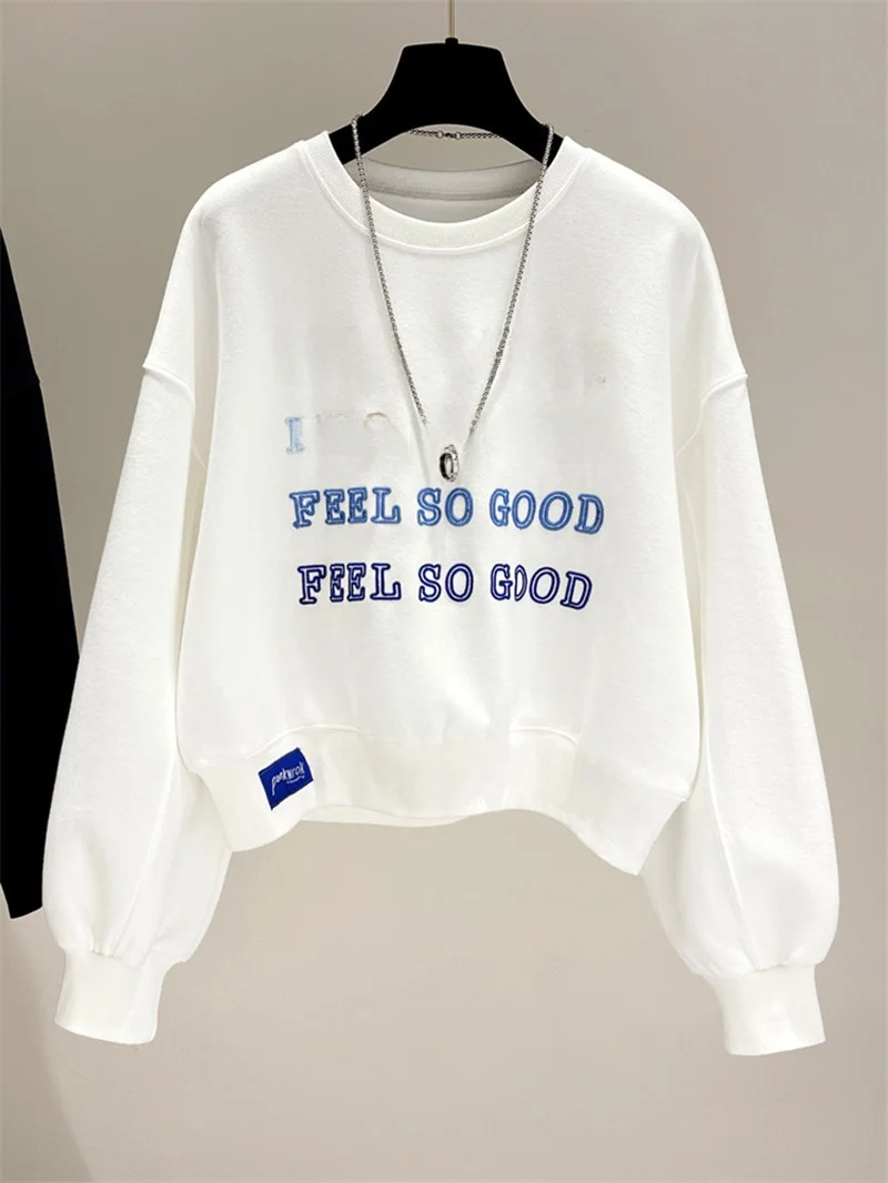 

Женская тонкая толстовка весна-осень 2026, новая корейская версия, модная, с вышитыми буквами, свободного кроя, без капюшона, топ-куртка