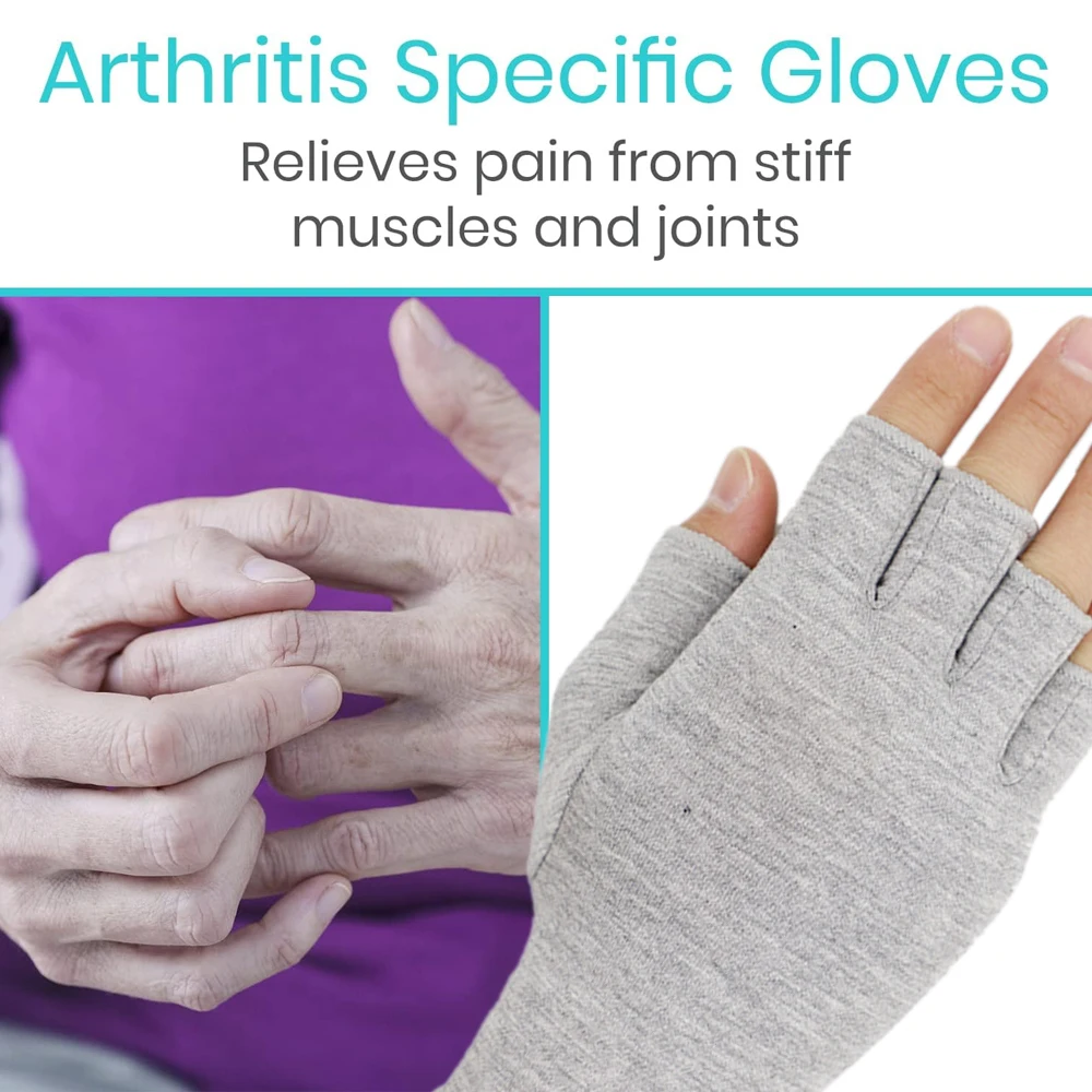 1Pair Bamboo Arthritis Gloves - Breathable Compression Hand Support for Men/Women, Fingerless Workout Gloves