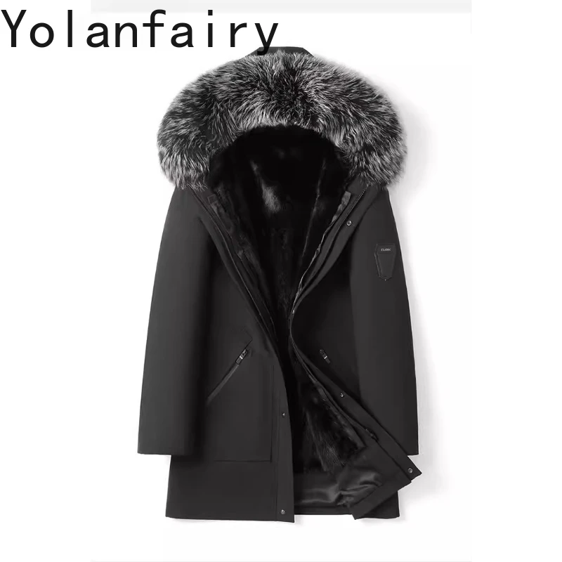 

Пальто YOLANFAIRY из натурального меха с капюшоном, зимняя куртка с отстегивающейся подкладкой из меха норки, теплая парка с воротником из меха серебристой лисы, натуральные меховые пальто