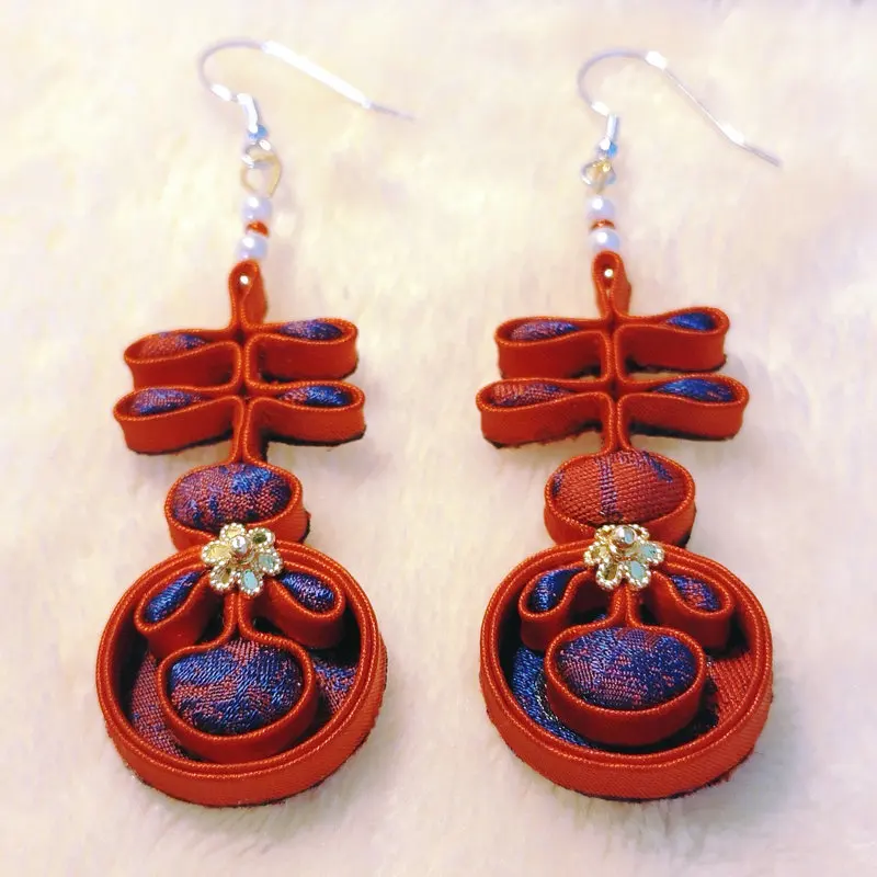 Handmade Knot Red Earrings With Xi Character Design Song Brocade Fabric Art Earring Chinese Old Money Look Cheongsam Accessories