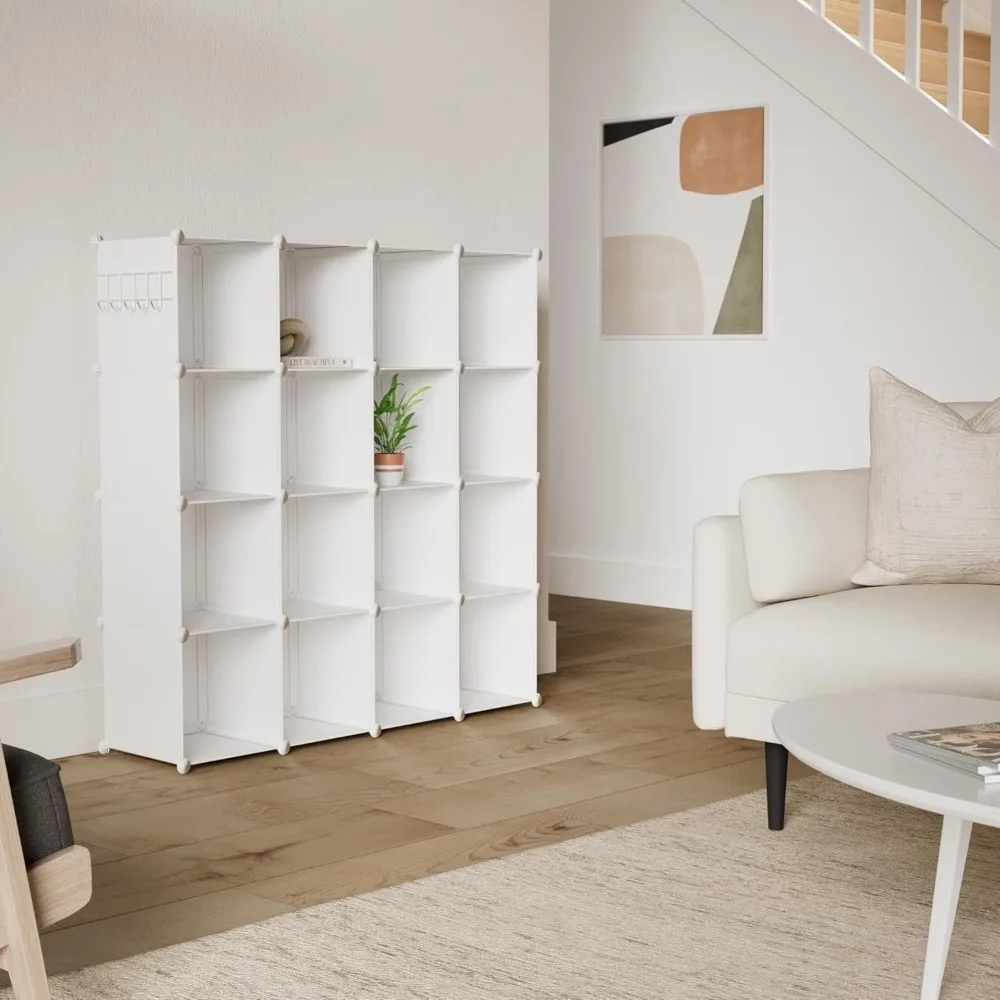 

HOME - Cube Storage Organizer, 16-Cube Shelves Units, Plastic Storage Cubes, DIY Closet Organizer, Modular Closet