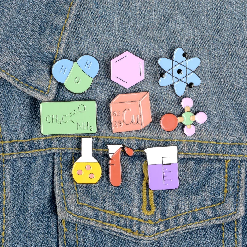 Chemistry Lab Enamel Pin Custom Brooches for Bag Clothes Lapel Pin Chemical equation Badge Element Molecular Structure Jewelry
