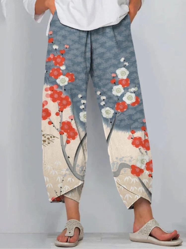 

Straight Pants Ankle Length Printed Thin Korean Style Fashion Summer Florals Graphics Joggers Streetwear Trousers Women Clothing