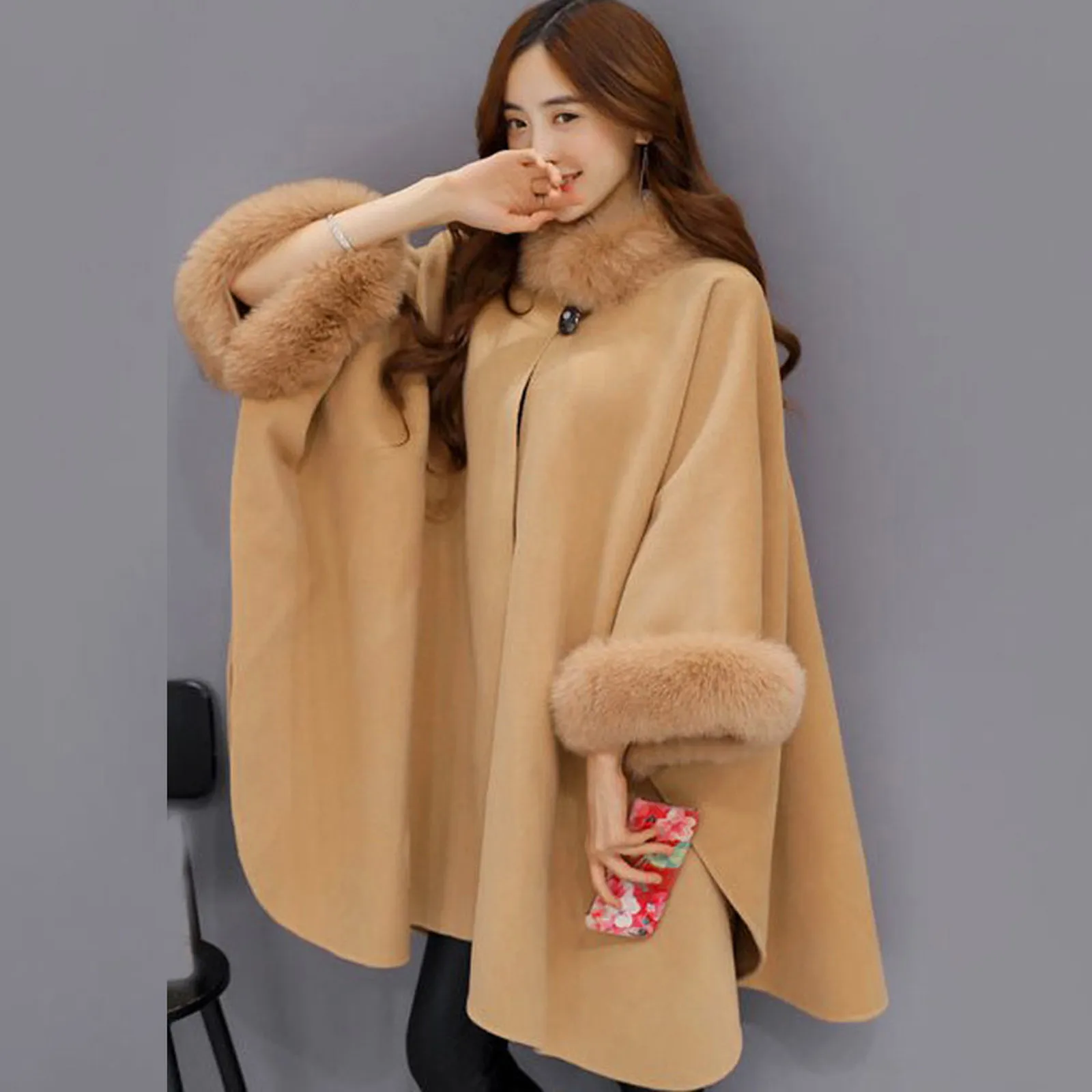 Women's Autumn Clothes Woolen Coat New Autumn and Winter Warm Fashion Fur Collar Coat Woman Elegant Temperament Fake Fur Coats