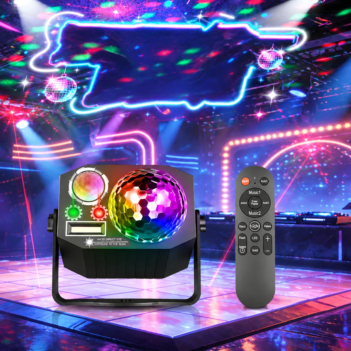 Disco Ball Party Light with Pattern Sound Activated,USB LED Stage Strobe Light Sync with Music for Christmas Rave/Home Karaoke