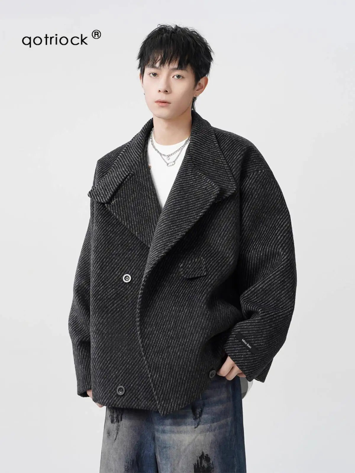 

2025 New! Men's Retro Old Money Style Twill Wool Blend Short Trench Coat Loose Fit Trendy Jacket for Autumn & Winter