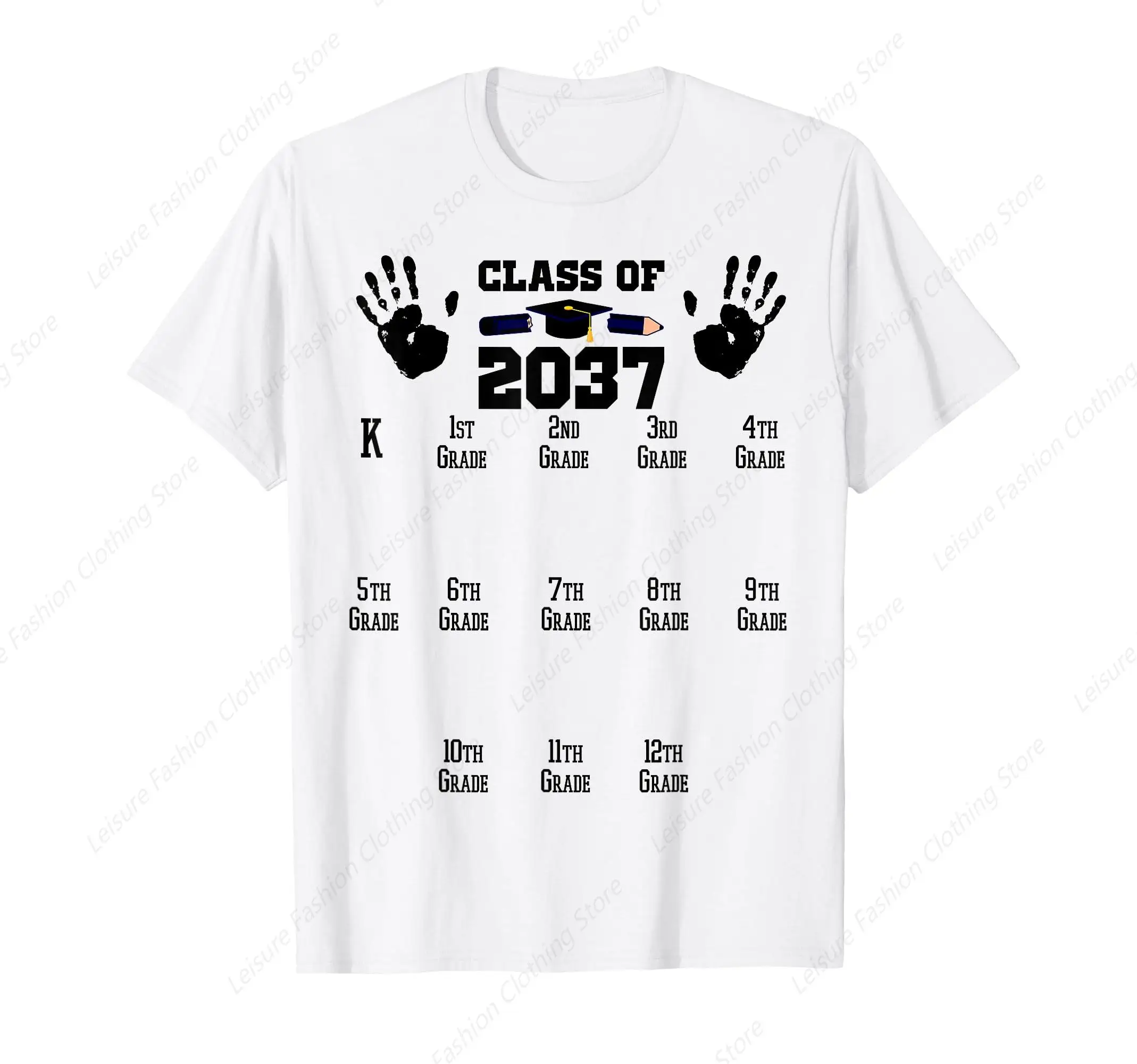 Class Of 2037 Grow With Me Handprint Pre-K 12th Grade T-Shirt Summer Men Women Cotton Tee