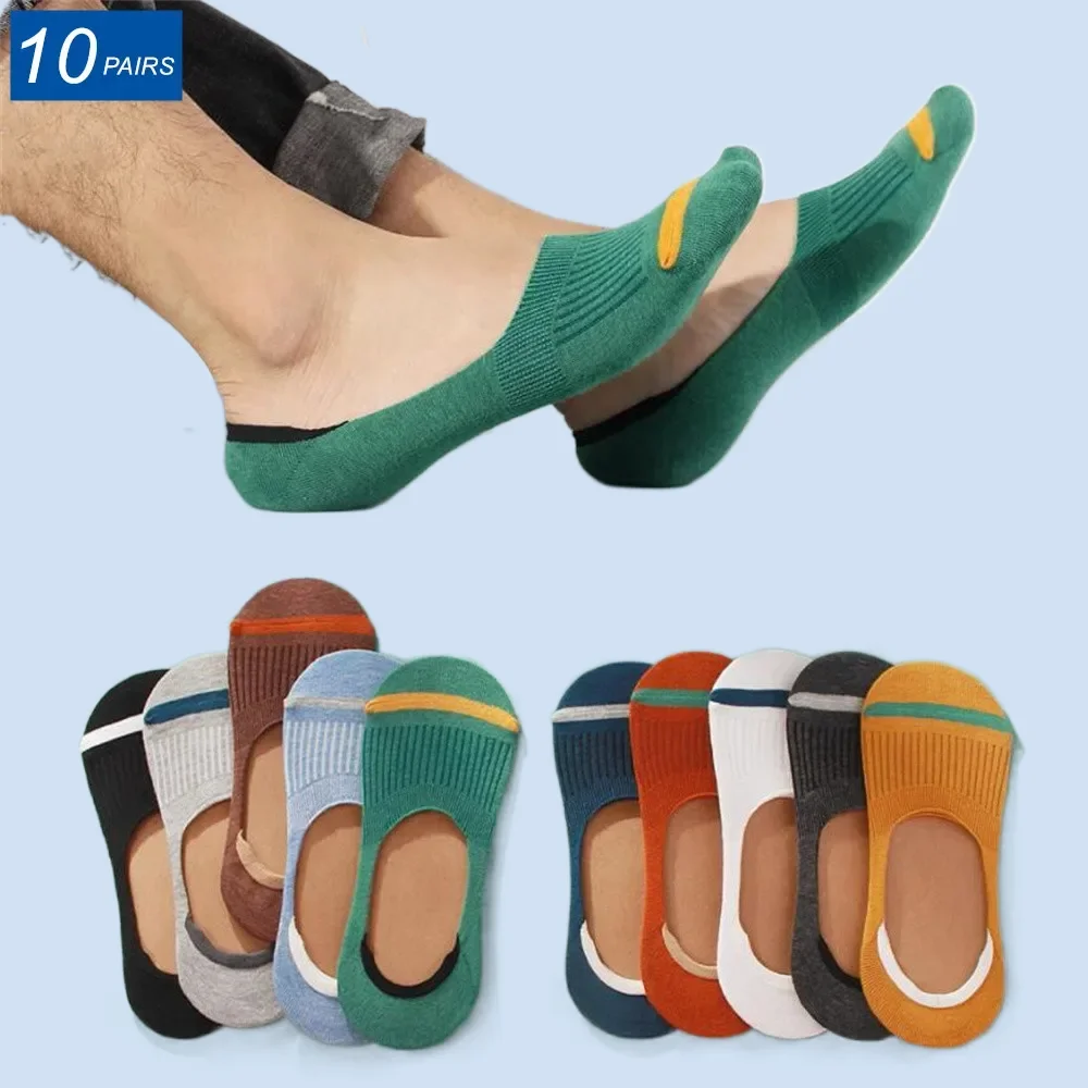 

10 Pairs Fashion High Quailty Men Cotton Boat Socks Silicone Non Slip Invisible Thin Socks Sweat-absorbing Male Ankle Sock