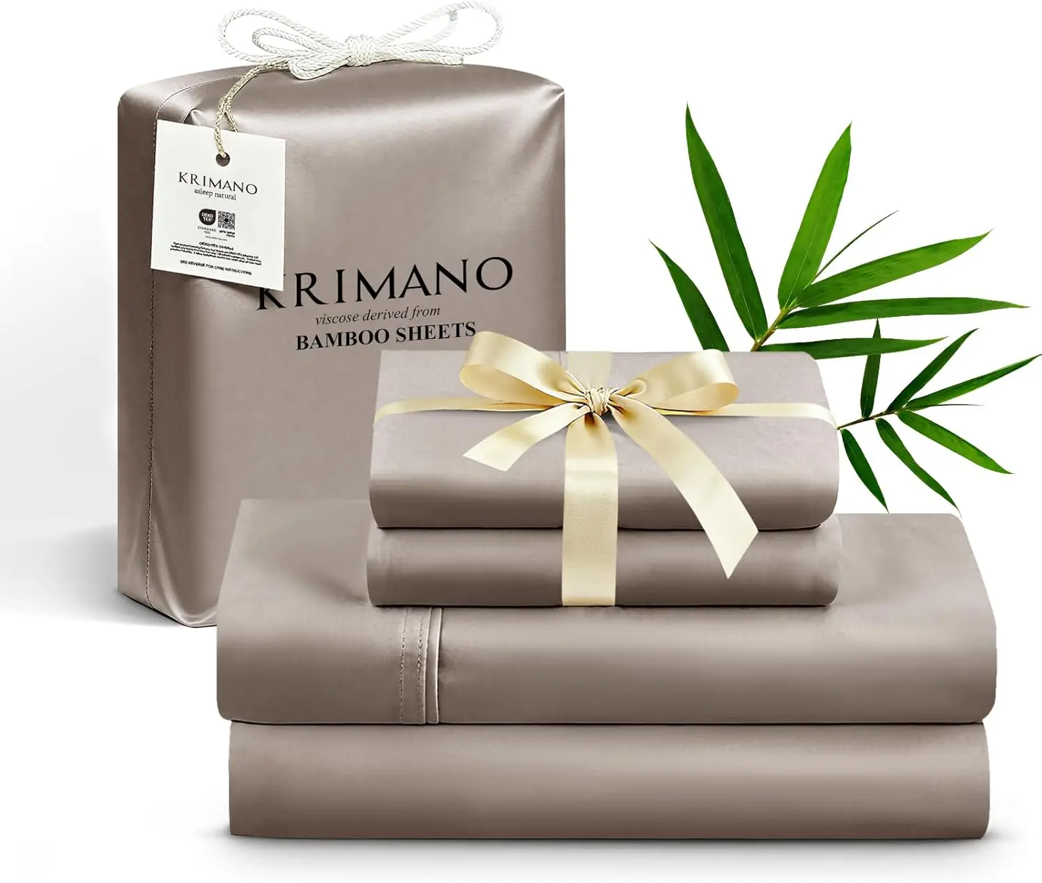 

Queen Bamboo Sheet Set 4pcs, Cooling & Silky, Deep Pocket 17", Taupe