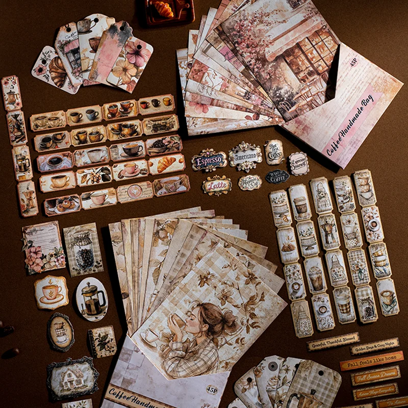45 قطعة/الحقيبة القهوة تحت عنوان اليدوية القرطاسية مجموعة الرجعية نمط DIY بها بنفسك المواد الزخرفية لألبومات بطاقات المعايدة المغلفات مجلة #1